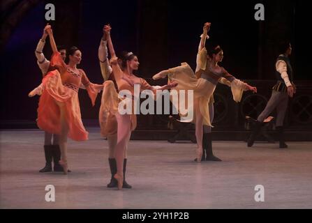 Mexico, Mexique. 08 novembre 2024. Des danseurs répètent un fragment de l'œuvre Swan Lake au Palais des Beaux-Arts de Mexico, le 8 novembre 2024. La version chorégraphique est de Cuauhtemoc Najera, basée sur les originaux de Marius Petipa et Lev Ivanov. (Photo de Gerardo Vieyra/NurPhoto)0 crédit : NurPhoto SRL/Alamy Live News Banque D'Images