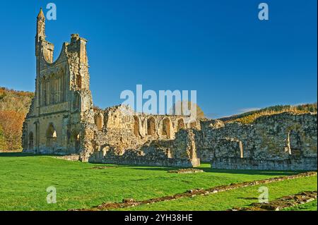 Ruines de l'abbaye de Byland dans le Yorkshire du Nord par un matin automnal clair. L'abbaye a été détruite en 1539 à la suite de la dissolution par le roi Henri VIII Banque D'Images