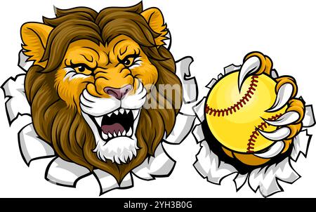 Mascotte de l'équipe de sports d'animaux de softball de Lion Illustration de Vecteur