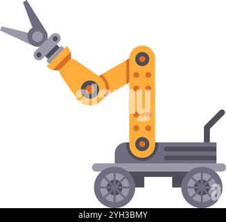 Bras robotique moderne s'étendant à partir d'une plate-forme mobile, démontrant l'automatisation et la technologie de pointe dans un cadre industriel ou de fabrication Illustration de Vecteur