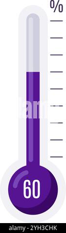 Thermomètre violet affichant soixante pour cent, température de mesure, icône météo, adapté à diverses applications liées à la température, mesure Illustration de Vecteur
