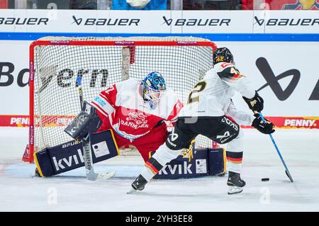 Landshut, Allemagne. 07 novembre 2024. Yasin EHLIZ Nr. 42 d'Allemagne au tir de pénalité lors du match ALLEMAGNE - DANEMARK 5-6 N.P. DEB HOCKEY SUR GLACE DEUTSCHLAND CUP à Landshut, Allemagne, 7 novembre 2024, saison 2024/2025. Photographe : ddp images/STAR-images crédit : ddp Media GmbH/Alamy Live News Banque D'Images