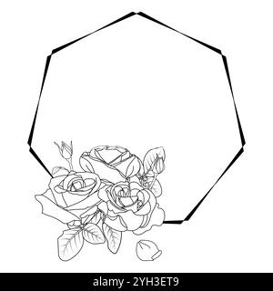 Cadre floral hexagonal géométrique. Illustration de bouquet de roses. Illustration de Vecteur