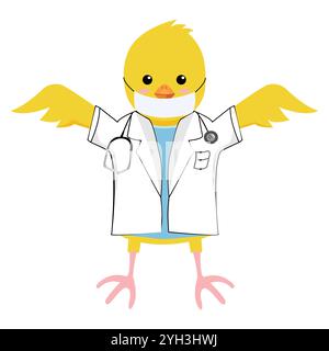 Personnage drôle de poulet de dessin animé pour la conception d'enfants habillé comme un médecin Illustration de Vecteur