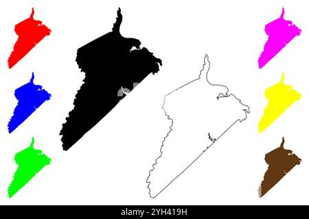 Isle of Wight County, Commonwealth of Virginia (comté des États-Unis, États-Unis d'Amérique, États-Unis, États-Unis) carte illustration vectorielle, scribble sketch Isle of Illustration de Vecteur