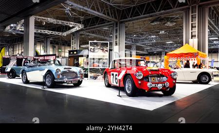 Pat Moss Rally Austin Healey sur le stand JME Austin Healey au salon NEC Classic car Show 2024 Banque D'Images