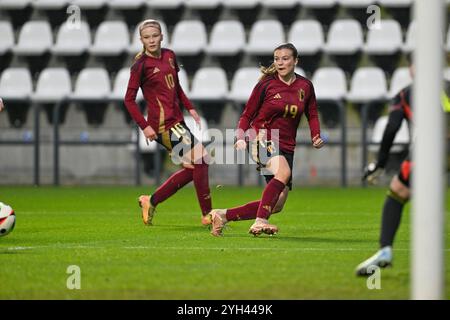 Tubize, Belgique. 09 novembre 2024. Lotte Vanderhaegen (19 ans) de Belgique photographiée lors d'un match de football entre les équipes nationales féminines de moins de 17 ans d'Allemagne et de Belgique dans la compétition féminine des moins de 17 ans de l'UEFA ronde 1 journée 3 dans le groupe A2 le samedi 9 novembre 2024 à Tubize, Belgique . Crédit : Sportpix/Alamy Live News Banque D'Images