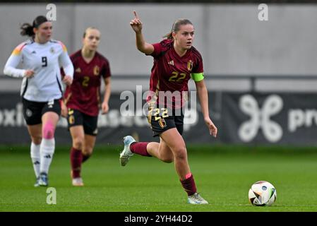 Tubize, Belgique. 09 novembre 2024. Clémentine Reynebeau (22 ans), de Belgique, photographiée lors d'un match de football opposant les équipes nationales féminines de moins de 17 ans d'Allemagne et de Belgique lors de la compétition féminine des moins de 17 ans de l'UEFA ronde 1 journée 3 dans le groupe A2 le samedi 9 novembre 2024 à Tubize, Belgique . Crédit : Sportpix/Alamy Live News Banque D'Images