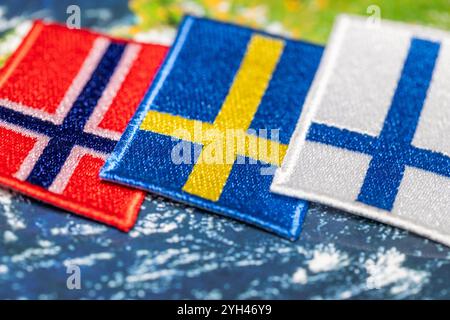 Norvège, Suède et Finlande, pays scandinaves, drapeaux de pays Banque D'Images