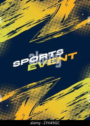 Conception abstraite de housse de sport ou d'affiche avec illustration de pinceau orange et bleu et effet demi-ton. Design de modèle de sport Illustration de Vecteur