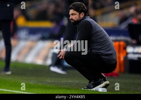 Wolverhampton, Royaume-Uni. 09 novembre 2024. WOLVERHAMPTON, ANGLETERRE - 9 NOVEMBRE : Russell Martin, entraîneur-chef du Southampton FC, regarde le match de premier League entre le Wolverhampton Wanderers FC et le Southampton FC à Molineux le 9 novembre 2024 à Wolverhampton, Angleterre. (Photo de René Nijhuis/MB Media) crédit : MB Media solutions/Alamy Live News Banque D'Images