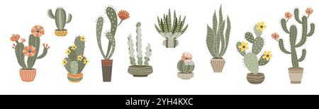 Cactus mignons et succulentes. Ensemble de plantes exotiques Illustration de Vecteur