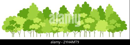 Bordure verte de l'arbre. Forêt de dessins animés et arbres de parc dans la rangée. Panorama des arbres forestiers Illustration de Vecteur