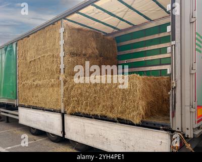 Grosses balles de foin ou de paille sur un camion Banque D'Images