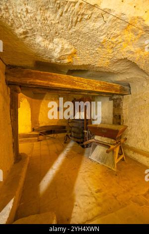 Cave à vin dans Château de Breze (Château de Breze), pays de la Loire, France Banque D'Images