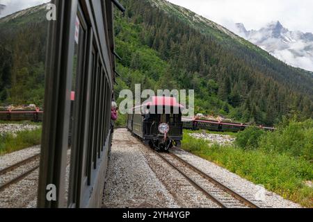 États-Unis, Alaska, Skagway. Historique White Pass et Yukon route chemin de fer à voie étroite, caboose. Banque D'Images