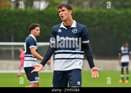 Landore, Swansea, pays de Galles. 9 novembre 2024. Elidon O'Boyle de Millwall lors du match de la Ligue de développement professionnel des moins de 18 ans entre Swansea City et Millwall au JOMA High performance Centre à Landore, Swansea, pays de Galles, Royaume-Uni le 9 novembre 2024. Crédit : Duncan Thomas/Majestic Media/Alamy Live News. Banque D'Images