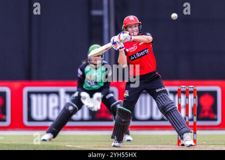 Melbourne, Australie, 9 novembre 2024. Nicole Faltum de Melbourne Renegades Bats lors du match T20 de Weber Women's Big Bash League (WBBL10) entre Melbourne Renegades Women et Melbourne Stars Women au CitiPower Centre Junction Oval le 9 novembre 2024 à Melbourne, Australie. Crédit : Santanu Banik/Speed Media/Alamy Live News Banque D'Images