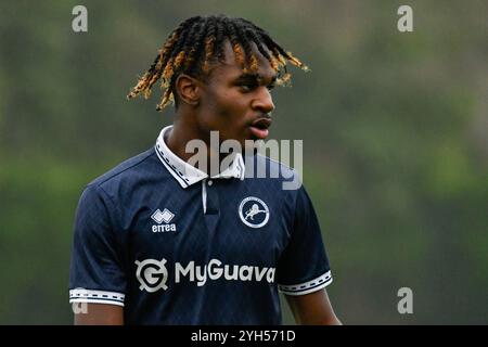 Landore, Swansea, pays de Galles. 9 novembre 2024. Dean Forbes de Millwall lors du match de la Ligue de développement professionnel des moins de 18 ans entre Swansea City et Millwall au JOMA High performance Centre à Landore, Swansea, pays de Galles, Royaume-Uni le 9 novembre 2024. Crédit : Duncan Thomas/Majestic Media/Alamy Live News. Banque D'Images