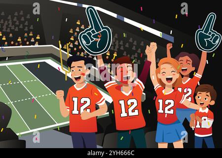 Une illustration vectorielle des fans de football acclamant dans le stade Illustration de Vecteur