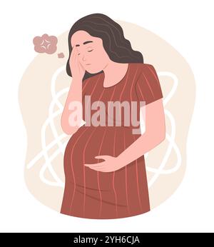 Femme enceinte stress out pour la dépression et l'illustration de concept de santé mentale Illustration de Vecteur