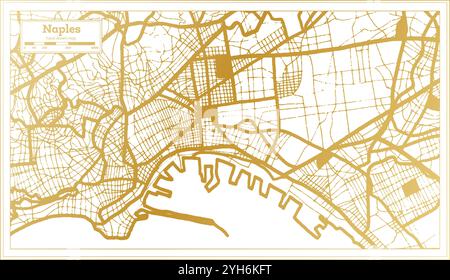 Carte de la ville de Naples Italie dans des couleurs dorées dans un style rétro. Carte de contour. Illustration vectorielle. Illustration de Vecteur