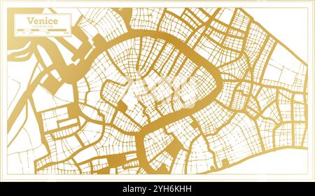 Venise Italie carte de la ville dans des couleurs dorées dans un style rétro. Carte de contour. Illustration vectorielle. Illustration de Vecteur