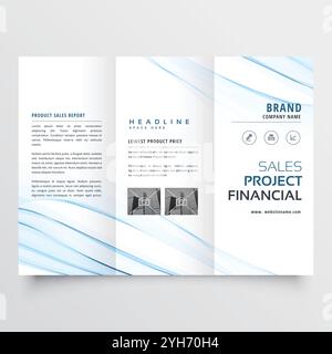 Nettoyer un minimum de Tri-fold brochure flyer leaflet conception avec blue wave Illustration de Vecteur