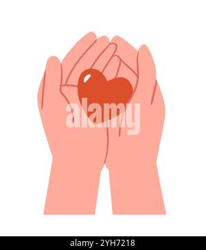 Cœur dans les mains. Concept d'illustration vectorielle pour partager l'amour, aider les autres, la charité soutenue par la communauté mondiale Illustration de Vecteur