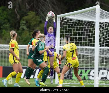 Porirua, Wellington, Nouvelle-Zélande. 20 mars 2024. La gardienne de Wellington, Aimee Danieli-Feinberg, s'étire pour le ballon. Wellington Phoenix contre Canberra United. Ninja A-League Women. Porirua Park. Porirua. Wellington. Nouvelle-Zélande. Canberra United gagne 1-0 (HT 1-0). (Joe Serci/SPP) crédit : SPP Sport Press photo. /Alamy Live News Banque D'Images