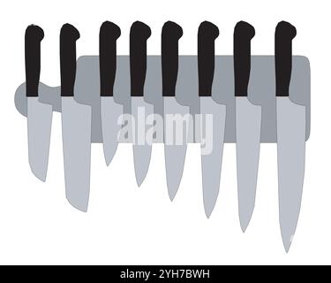 Les couteaux de cuisine et de coupe de viande définissent le vecteur de silhouette des outils de chef et de boucher. Coupeuse en acier inoxydable, découpe et hachage, chefs, filetage, désossage et Illustration de Vecteur