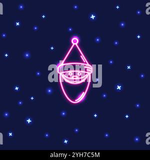 Icône néon Père Noël dans le style ligne. Symbole de personnage de Noël brillant sur fond sombre. Illustration de Vecteur