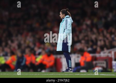 Renée Slegers, l'entraîneur intérimaire d'Arsenal, lors du match de Super League féminine de Barclays FA entre Arsenal et Brighton et Hove Albion à l'Emirates Stadium de Londres le vendredi 8 novembre 2024. (Photo : Jade Cahalan | mi News) crédit : MI News & Sport /Alamy Live News Banque D'Images