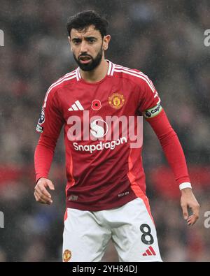 Manchester, Royaume-Uni. 10 novembre 2024. Bruno Fernandes de Manchester United lors du match de premier League Manchester United vs Leicester City à Old Trafford, Manchester, Royaume-Uni, le 10 novembre 2024 (photo Craig Thomas/News images) à Manchester, Royaume-Uni le 11/10/2024. (Photo de Craig Thomas/News images/SIPA USA) crédit : SIPA USA/Alamy Live News Banque D'Images