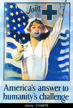Affiche 1929 de la Croix-Rouge américaine sur la première Guerre mondiale. Banque D'Images