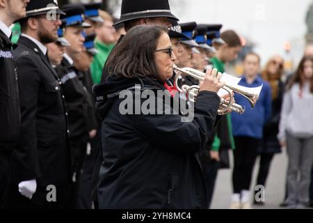 Mémorial de la guerre, Grand Parade, Hove, ville de Brighton et Hove, East Sussex, Royaume-Uni. Dimanche du souvenir, Brighton. Le dimanche du souvenir est organisé au Royaume-Uni comme une journée commémorant la contribution des militaires et civils britanniques et du Commonwealth, hommes et femmes, aux deux guerres mondiales et aux conflits ultérieurs. Il a lieu le deuxième dimanche de novembre. 10 novembre 2024. David Smith/Alamy News Banque D'Images