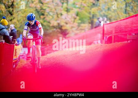 Lokeren, Belgique. 10 novembre 2024. Les Moors des fleurs belges photographiés en action lors de la course féminine d'élite du cyclocross 'Rapencross' à Lokeren, la deuxième course du X2O Badkamers Trophy, dimanche 10 novembre 2024. BELGA PHOTO JASPER JACOBS crédit : Belga News Agency/Alamy Live News Banque D'Images