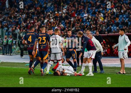 Stephan El Shaarawy de l'A.S. Roma et Jesper Karlsson de Bologna FC lors de l'AS Roma vs Bologna FC, match de football italien Serie A à Rome, Italie, le 10 novembre 2024 Banque D'Images