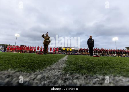 Newcastle, GbR. 10 novembre 2024. Des couronnes sont posées sur le terrain de Kingston Park pour le jour du souvenir avant lors de la première Coupe Pool Un match entre Newcastle Falcons et Doncaster Knights à Kingston Park, Newcastle le dimanche 10 novembre 2024. (Photo : Chris Lishman | mi News) crédit : MI News & Sport /Alamy Live News Banque D'Images