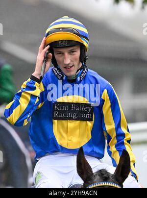 Leicester, Royaume-Uni. 10 novembre 2024. Ciaran Getherings salue la foule après avoir remporté le 1,05 à Sandown, Royaume-Uni, le 10/11/2024, à l'hippodrome de Sandown, Leicester photo de Paul Blake/Alamy Sports News crédit : Paul Blake/Alamy Live News Banque D'Images