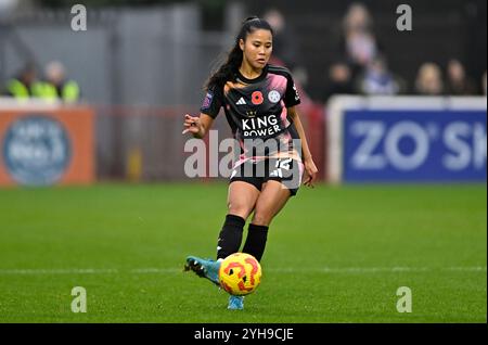 Dagenham, Royaume-Uni. 10 novembre 2024. Super League pour femme. West Ham V Leicester City. Chigwell construction Stadium. Dagenham. Asmita Ale (Leicester City) pendant le match de Super League Womens de West Ham V Leicester City Barclays au Chigwell construction Stadium, Dagenham. Crédit : Sport in Pictures/Alamy Live News Banque D'Images