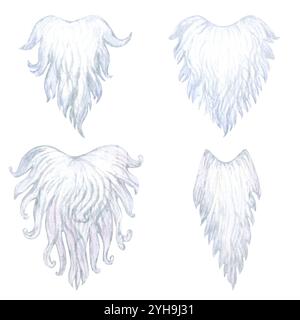 Barbe blanche luxuriante du Père Noël. Ensemble d'illustrations aquarelles isolées sur fond blanc. . Modèles de Noël pour cartes de voeux, bordures, bann Banque D'Images