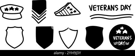 Vétérans Day Set illustration | vecteur Doodle minimaliste pour des designs patriotiques et militaires Illustration de Vecteur