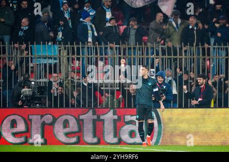 Monza, Italie. 10 novembre 2024. Mattia Zaccagni (SS Lazio) célèbre le but lors du championnat italien Serie A match de football entre AC Monza et SS Lazio le 10 novembre 2024 au U-Power Stadium de Monza, Italie - photo Morgese-Rossini/DPPI crédit : DPPI Media/Alamy Live News Banque D'Images