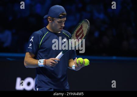 Alexander de Minaur (Australie) pendant le match Agaits Yannik Sinner (Italie) pendant 2024 ATP Nitto finals - Sinner vs de Minaur, match international de tennis à Turin, Italie, 10 novembre 2024 Banque D'Images