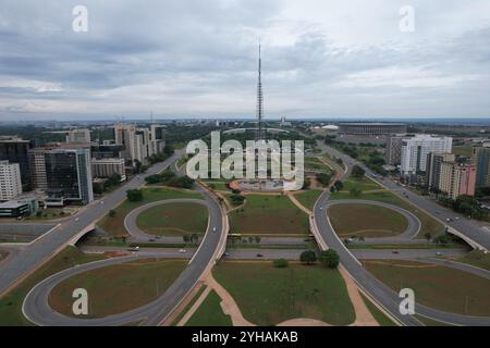 BRASILIA, BRÉSIL - 9 novembre 2024 : vue aérienne de l'axe monumental de Brasilia, Brésil. Photo de haute qualité Banque D'Images