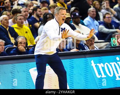 Lawrence First Horizon Arena. 10 novembre 2024. Dust May est l'entraîneur-chef de basket-ball de l'Université du Michigan. Match de basket-ball NCAA entre l'Université du Michigan et l'Université Wake Forest au Lawrence First Horizon Arena. Greensboro NC David Beach/CSM/Alamy Live News Banque D'Images