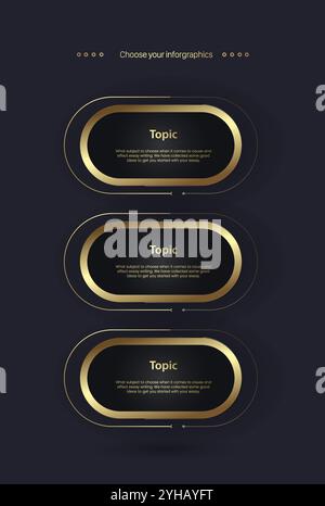 Groupe de modèles vectoriels infographiques multifonctionnels de luxe, avec des options de forme de cercles sur fond sombre, trois options de conception vectorielle premium pour Illustration de Vecteur