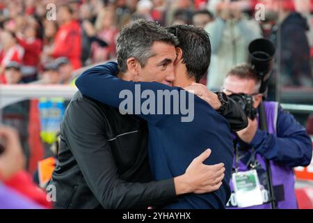 Lisbonne, Portugal. 10 novembre 2024. Bruno Lage, entraîneur de SL Benficas, (G) et Vitor Bruno, entraîneur du FC Porto, (d) en action lors du match de football BWIN de Liga Portugal entre SL Benfica et FC Porto à l'Estadio da Luz à Lisbonne, Portugal. 11/11/2024 crédit : Brazil photo Press/Alamy Live News Banque D'Images