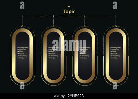 Ensemble d'options dorées de remium sur un fond sombre. Quatre modèle d'infographie dorée avec iconsVector modèle infographique polyvalent Wit Illustration de Vecteur